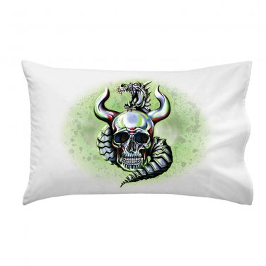 Metallic Dragon w/ Skull & Horns - Single Pillow Case