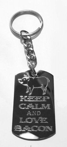 Keep Calm And Love Bacon w/ Pork Pig - Metal Ring Key Chain Keychain