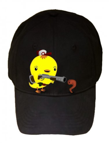 Early Bird Worm Hunter Funny Parody Cute Animals - Black Adjustable Cap Hat