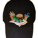 Turtle Burger Funny Shell Bun Burger w/ Fries Meal - Black Adjustable Cap Hat