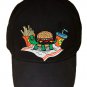 Turtle Burger Funny Shell Bun Burger w/ Fries Meal - Black Adjustable Cap Hat