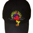 Rock N Roll Heart w/ Guitar & Drums Cartoon - Black Adjustable Cap Hat