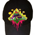 Drippy Mushrooms Funny Hippy Shroom Dripping Artwork - Black Adjustable Cap Hat