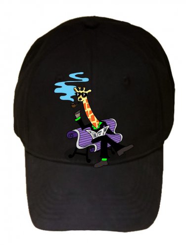 Mr. Giraffe Funny Wearing Suit Sitting on Bench - Black Adjustable Cap Hat