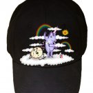 Donut Unicorn Shaving in Clouds Funny Cartoon Artwork - Black Adjustable Cap Hat