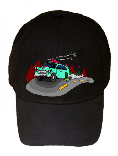 Dino Car Funny Dinosaur Lizard Car Cartoon Driving - Black Adjustable Cap Hat