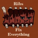 Ribs Fix Everything Food Humor Cartoon - Plywood Wood Print Poster Wall Art