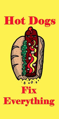Hot Dogs Fix Everything Food Humor Cartoon - Plywood Wood Print Poster Wall Art