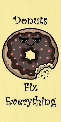 Donuts Fix Everything Food Humor Cartoon - Plywood Wood Print Poster Wall Art