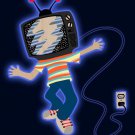 TV Boy Funny Walking w/ Television Head - Plywood Wood Print Poster Wall Art