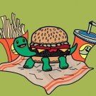 Turtle Burger Funny Shell Bun Burger Fries - Plywood Wood Print Poster Wall Art