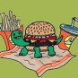 Turtle Burger Funny Shell Bun Burger Fries - Plywood Wood Print Poster Wall Art