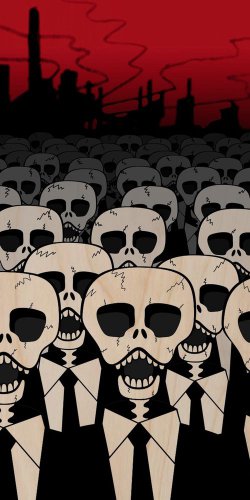 Dead Suits Skeleton March Mass of Skulls - Plywood Wood Print Poster Wall Art