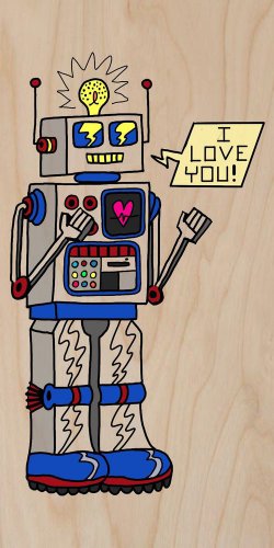 80's Love Robot Funny Feeling Vintage Robot - Plywood Wood Print Poster Wall Art