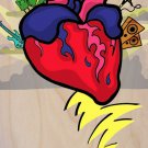 Rock N Roll Heart w/ Guitar & Drums Cartoon - Plywood Wood Print Poster Wall Art