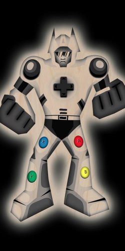 Playbot Funny Giant Robot Game Controller - Plywood Wood Print Poster Wall Art