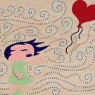 Lost Heart Cute Little Girl w/ Wind Balloon - Plywood Wood Print Poster Wall Art