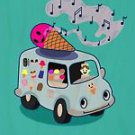 Ice Cream Truck Funny Cone Singing Notes - Plywood Wood Print Poster Wall Art