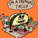 Freakin Taco Funny Mexican Food Cartoon - Plywood Wood Print Poster Wall Art