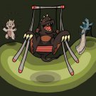 Dino Park Funny Dinosaur Swing Playground - Plywood Wood Print Poster Wall Art