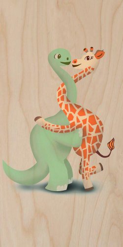 Dino Giraffe Luv Hug Dinosaur Cute Love - Plywood Wood Print Poster Wall Art