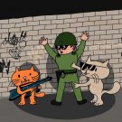 Bad Cats w/ Cop Funny Cartoon Tagged Wall - Plywood Wood Print Poster Wall Art