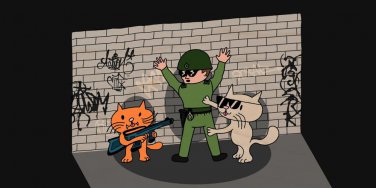 Bad Cats w/ Cop Funny Cartoon Tagged Wall - Plywood Wood Print Poster Wall Art