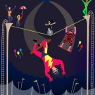 Acrobats at Circus Tent Colorful Artwork - Plywood Wood Print Poster Wall Art
