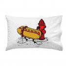 "Hotdawg" Funny Hot Dog Food Chained to Fire Hydrant Humor - Single Pillow Case