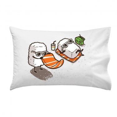 "Summer Sushi" Sunbathing on Ocean Beach Vacation Funny - Single Pillow Case