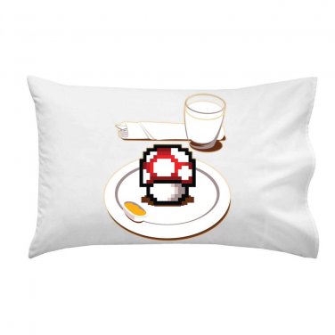 "Nutritious Breakfast" Video Game Parody w/ Mushroom Plate - Single Pillow Case