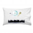 "Disturbing Fly" Moon w/ Flyswatter Aiming for Jet Airplane - Single Pillow Case