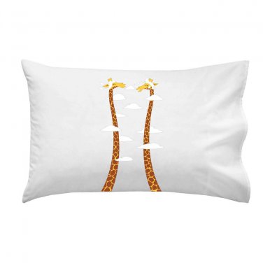 "Cloudy Day" Funny Cartoon Giraffe Heads in Clouds - Single Pillow Case