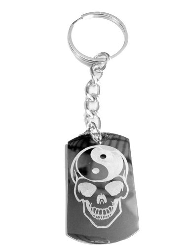 Sugar Skull Yin Yang Brain Skeleton Horror Logo - Metal Ring Key Chain Keychain