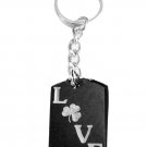 Irish Lucky Four Leaf Clover w/ Love Text - Metal Ring Key Chain Keychain