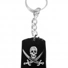 Skull Jolly Roger Pirate Cross Swords Logo - Metal Ring Key Chain Keychain