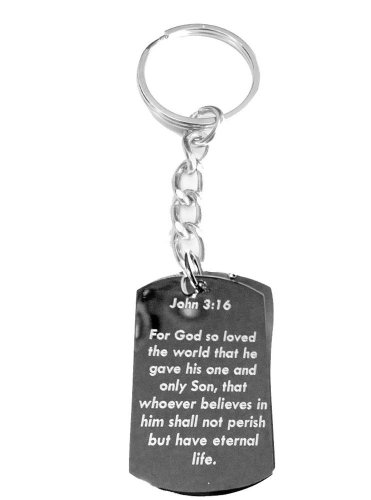 John 3:16 Bible Verse "GOD so Loved the World" - Metal Ring Key Chain Keychain