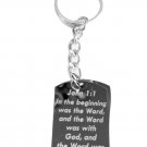 John 1:1 Christian Bible Verse Inspiration - Metal Ring Key Chain Keychain