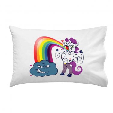"Unicorn Rainbow Puke" w/ Smiling Cloud Funny Cartoon - Single Pillow Case