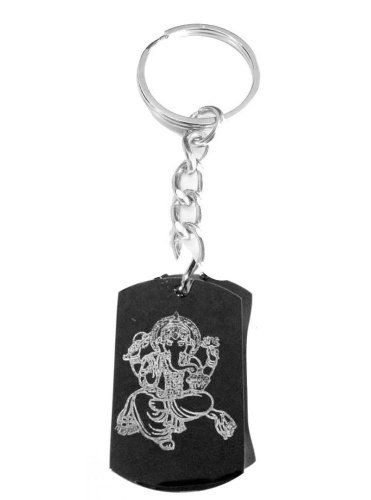 Hindu Lord Ganesh Statue Idol Meditation Symbol - Metal Ring Key Chain Keychain