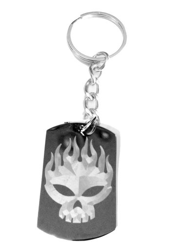 Flaming Dead Head Skull Skeleton Face - Metal Ring Key Chain Keychain