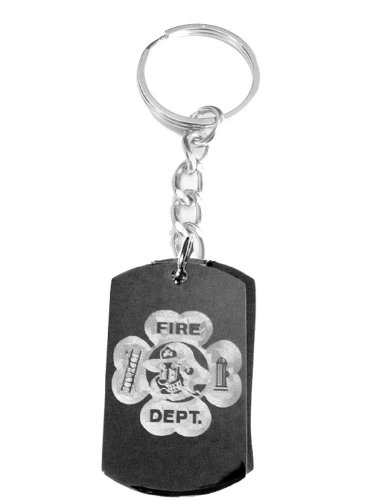 Novelty Irish Four Leaf Clover Fire Dept. Logo - Metal Ring Key Chain Keychain