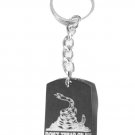 Don't Tread on Me Text w/ Coiled Snake Logo - Metal Ring Key Chain Keychain