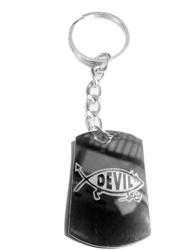 Novelty Jesus Fish Devil Satan Funny Logo Symbol - Metal Ring Key Chain Keychain