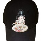 Rabbit Hole Funny Bunny in Teacup Wearing Top Hat - Black Adjustable Cap Hat