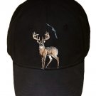 Deer w/ Antlers Animal Standing & Bird Flying - Black Adjustable Cap Hat