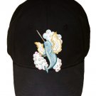 Flying Whale Narwhal w/ Wings in Clouds - Black Adjustable Cap Hat