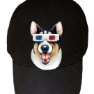 "Corgi 3D" Funny Puppy Dog Wearing Movie Glasses - Black Adjustable Cap Hat