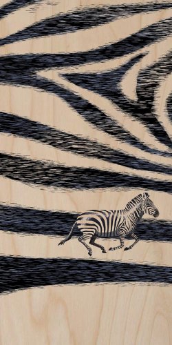 Zebra Skin Pattern Design w/ Running Animal - Plywood Wood Print Poster Wall Art