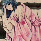 Anime Girl Crouched Wearing Boots - Plywood Wood Print Poster Wall Art
